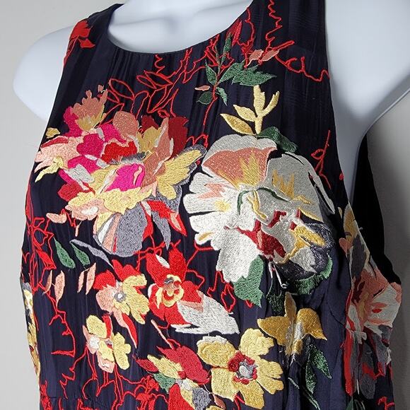 Anthropologie Navy Floral Embroidered Maxi Dress Sleeveless Boho US 8 - Picture 2 of 11
